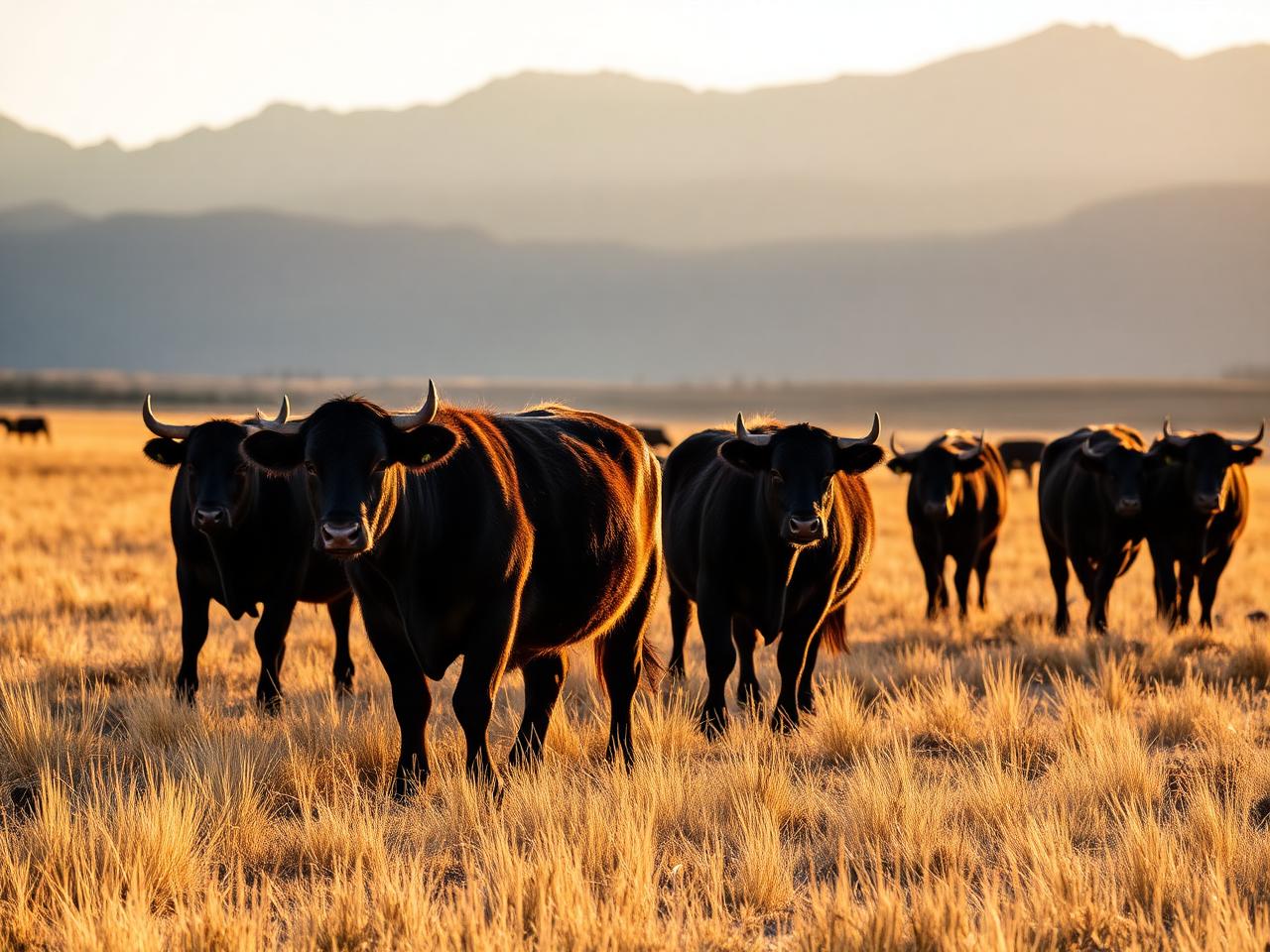 Angus herd at first light — western range
