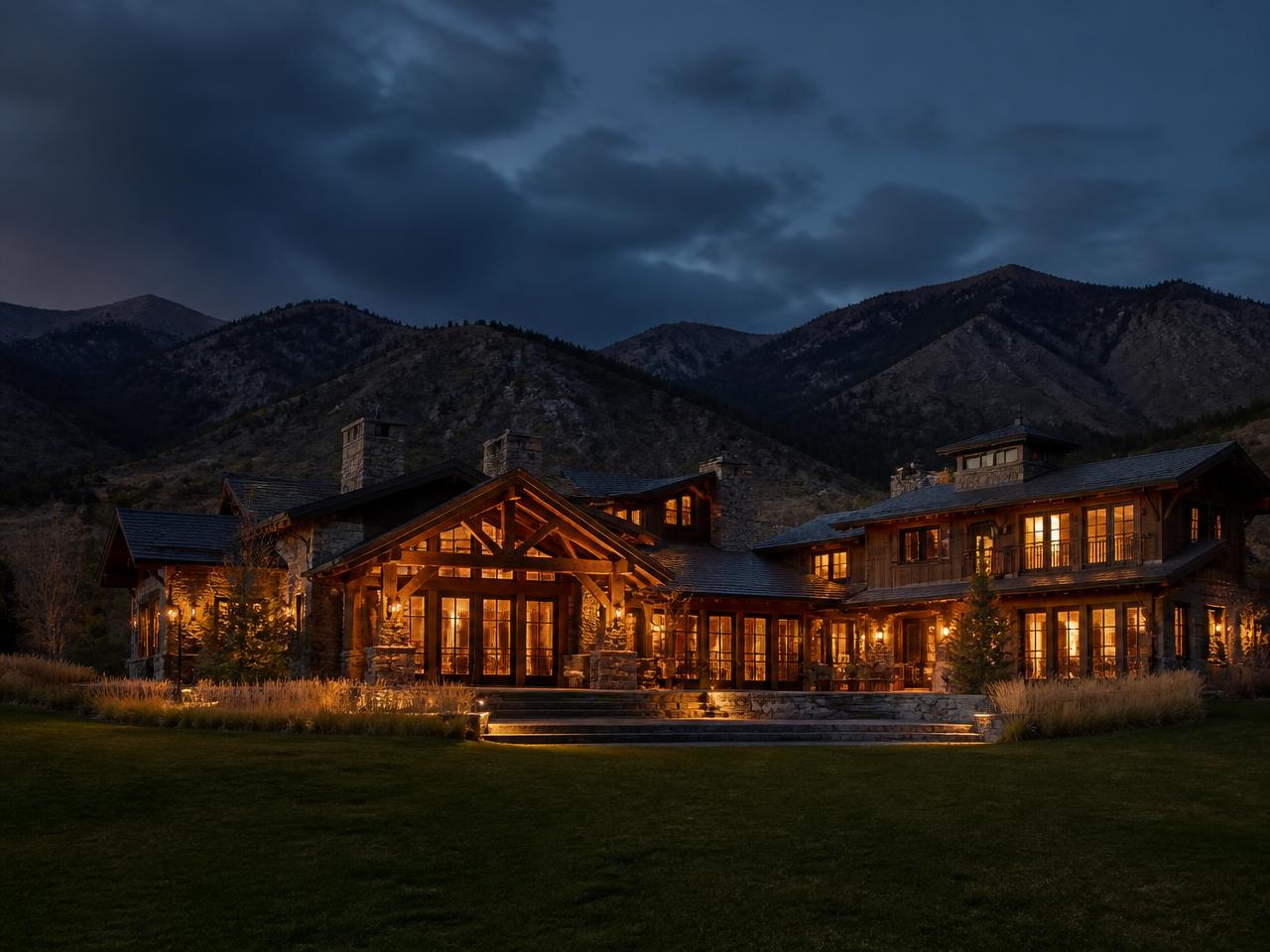 Timber lodge on a working ranch